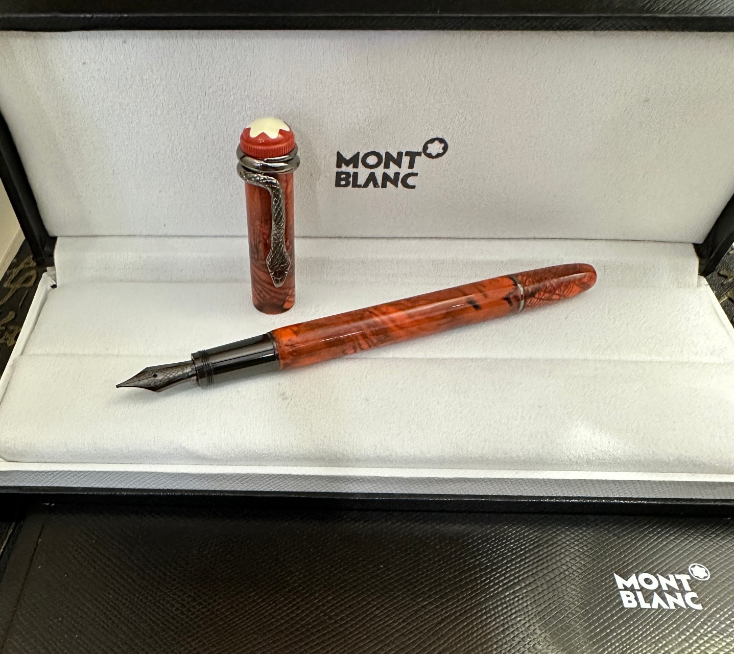 AAA Copy Mont Blanc Pens Snake Clip Dark Red Fountain Pen